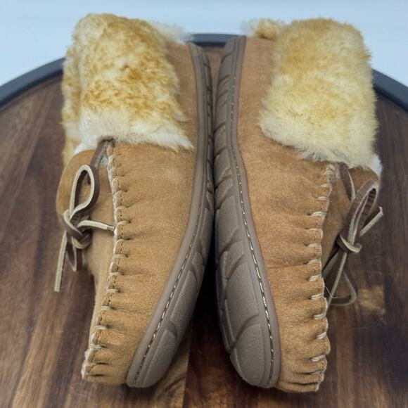 LL Bean Wicked Good Slippers Moccasins Tan Suede Cozy Warm Shearling Women's 7M - Picture 7 of 11